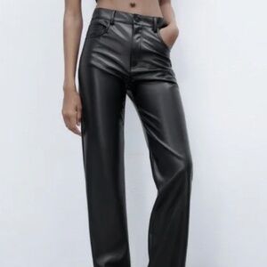Zara Full Length Faux Leather Straight Leg Pant in Size M